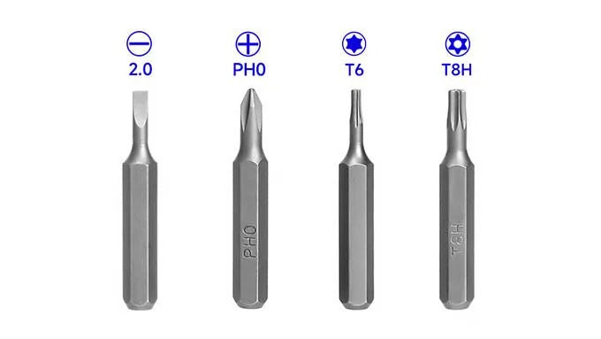 Included SL2.0 PH0 T6 and T8H precision bits